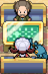 The main character is in the seat in front of the Voltorb Flip table, facing north.